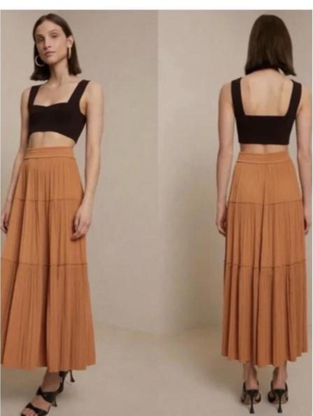 A.L.C. Orange pleated midi skirt